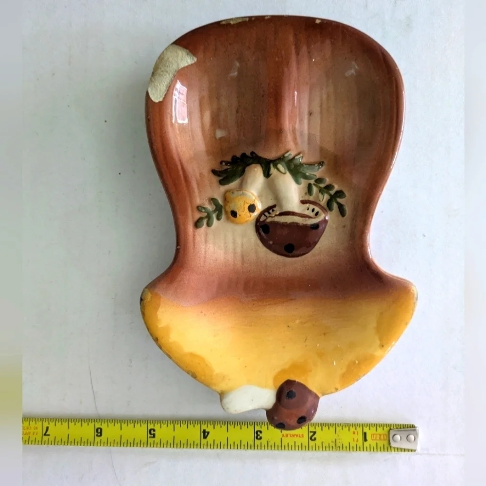 MCM Vintage Mushroom Spoon Rest. Brown And Yellow